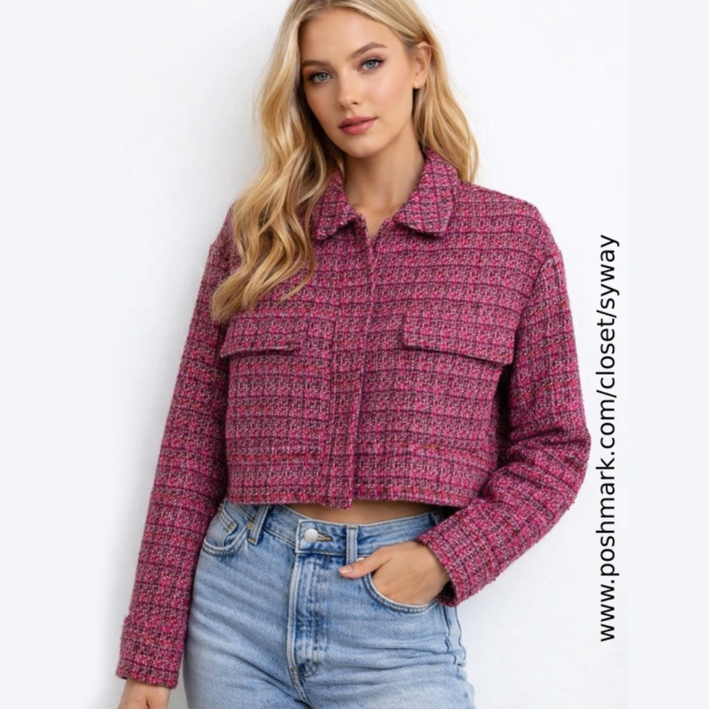 Rachel Zoe Cropped Zip Up Tweed Jacket